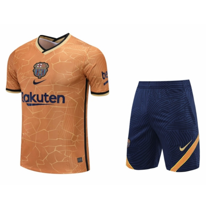 2021/22 Barcelona Classic Gold Short Sleeve Training Kits Shirt + Shorts